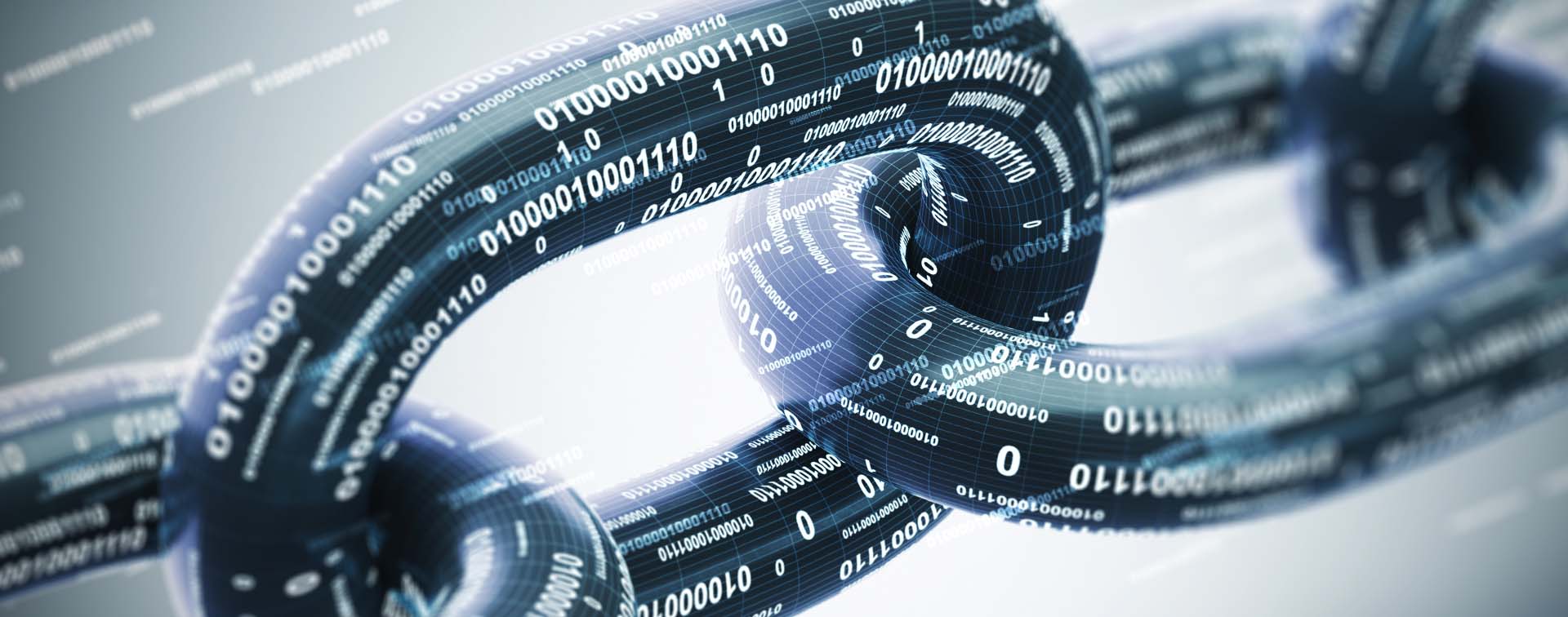 A blockchain concept showing a gray closeup of a diagonal chain