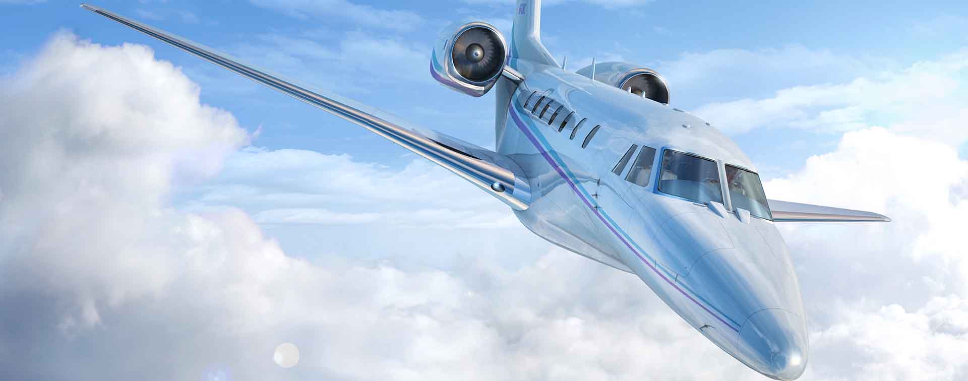 Private jet in the clouds