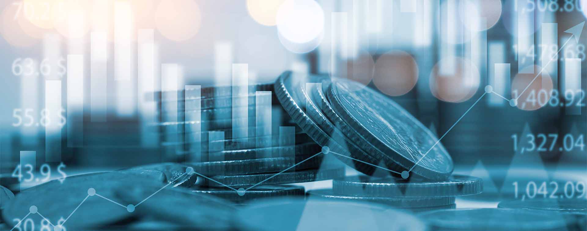 Abstract image of coins with a graph overlay