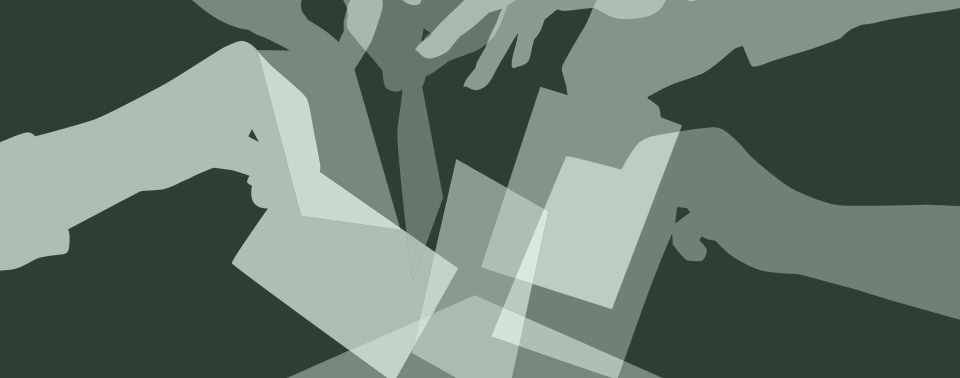 Colorful overlapping silhouettes of people placing ballot papers in a voting box