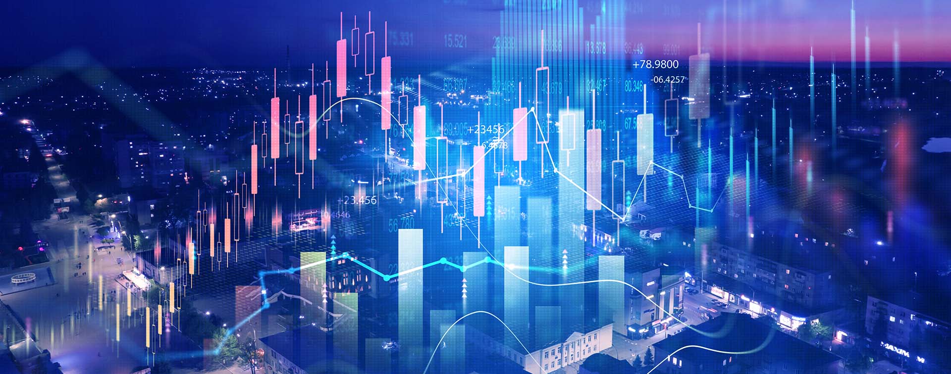 Data chart on city backdrop. Business development, financial plan and strategy. Analysis finance graph and market chart investment