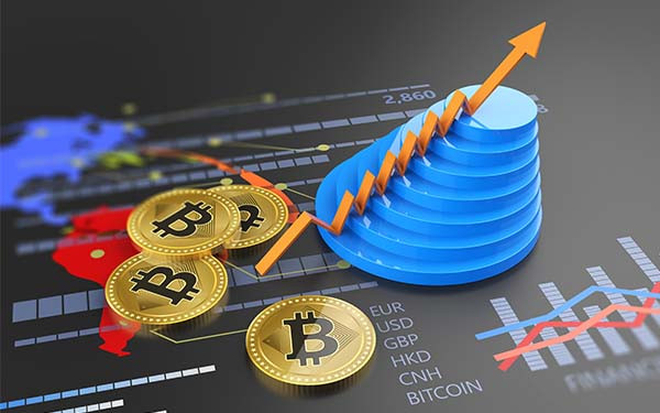 Cryptocurrency Bitcoin growing chart and virtual financial banking crypto currency market exchange