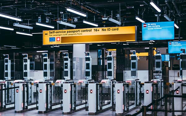 Self-service passport control gates at an airport