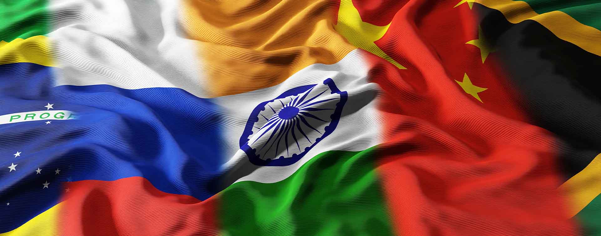 Overlay of flags representing the countries forming the BRICS union.