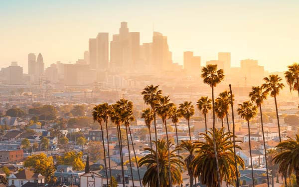 The skyline of los angeles during sunset