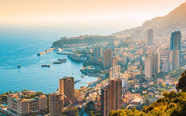 Aerial view of the Old Town and harbor in Monaco