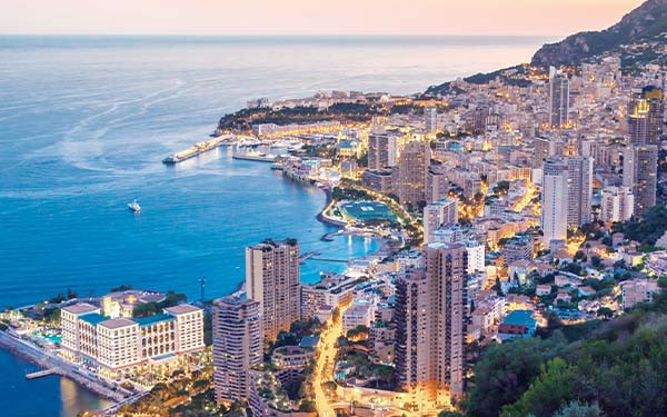 Monaco city skyline in the sunset