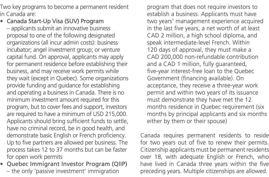 Two key programs to become a permanent resident in Canada are: • Canada Start Up Visa (SUV) Program – applicants subm...